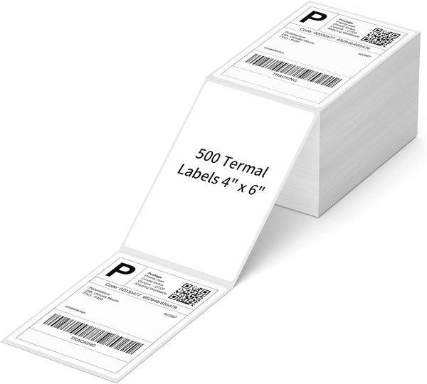 NefLaca 4" x 6" Fanfold Direct Thermal Labels, 500 Per Stack, White Perforated