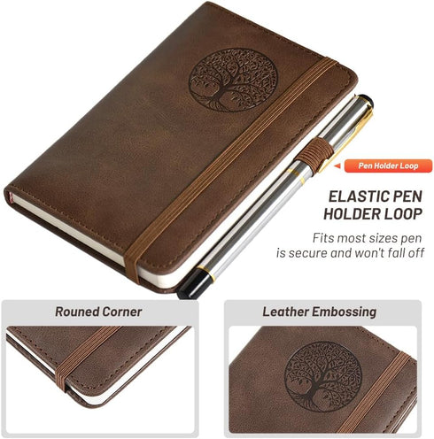Small Pocket Notebook, Mini Leather Journal, Wood Design