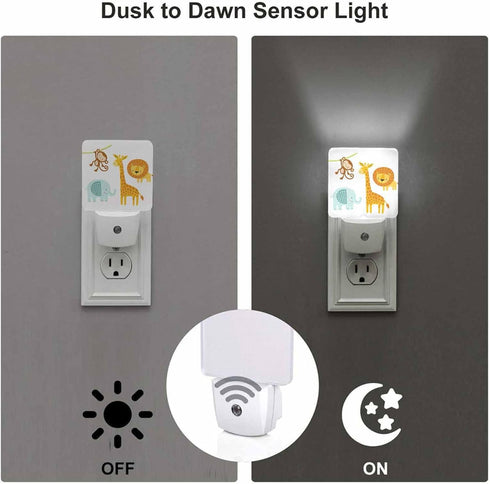 Chrobak LED Night Light,Cute Jungle Animal LED Night Light Plug into Wall with Dusk to Dawn Light Sensor White Energy
