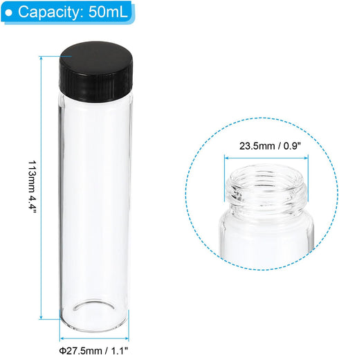 PATIKIL 50mL Glass Vials with Screw Caps, 16Pcs Liquid Sample Vial Storage for Essential Oil Liquid Sampling, Clear Black by PATIKIL