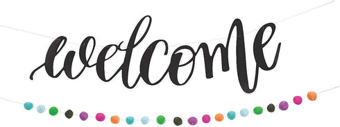 Bright Classroom Welcome Banner with Pom-Poms, Almost 5 Feet Long Event, Party and Classroom Decor