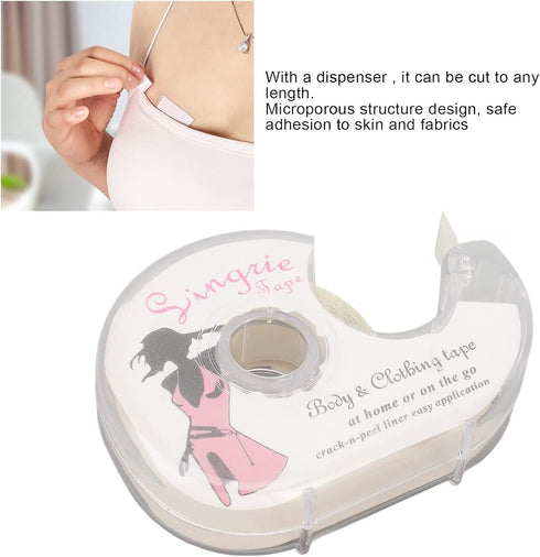 Double Sided Clothing Tape, 2 Rolls Body Tape with Dispenser, Transparent Fabric Strong Body Tape for Dress, Clothes, Women Girls