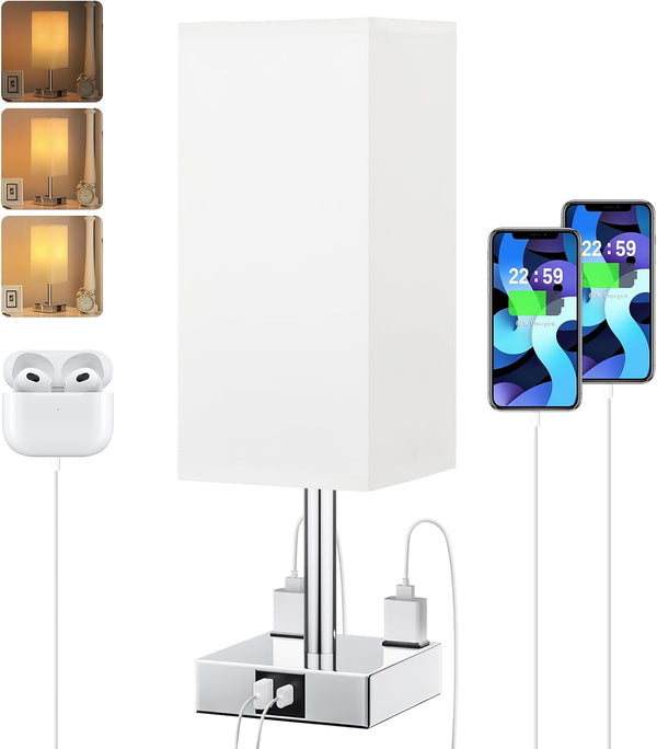 Touch Bedside Table Lamp for Nightstand - 3-Way Dimmable Night Lamp with