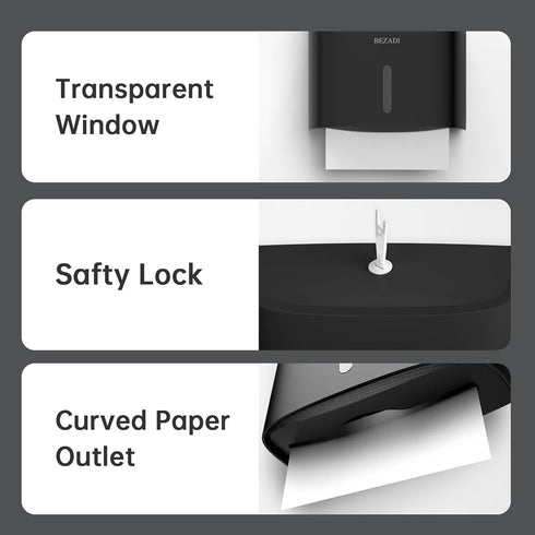 Paper Towel Dispenser,Large Capacity Wall Mount Tissue Dispensers with Smart Lock, Used for Kitchen and Bathroom Toilet