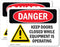 (2 Pack) OSHA Danger Sign Keep Doors Closed While Equipment Operating, 7 Inch X 5 Inch Vinyl Label Decal Sticker
