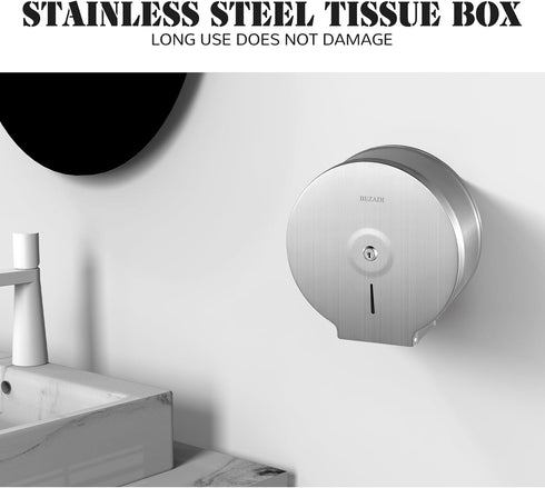 9 Inch Toilet Paper Towel Dispenser Wall Mount, Jumbo Roll Toilet Tissue Dispenser, Paper Key Lock Stainless Steel