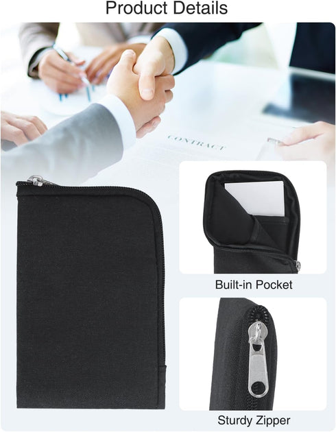 Business Card Holder Case with Zipper Pocket, Wallet for Men or Women, Black Business Card Carrier