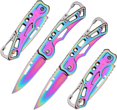 2 Pack Pocket Knife, Multicolored Titanium with Key Ring for Everyday Carry