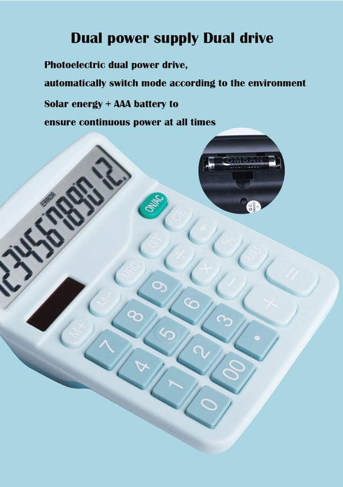 YOUHO Office Desk Calculator, 12-bit Solar Battery Dual Power Standard Function Electronic Calculator with Large LCD