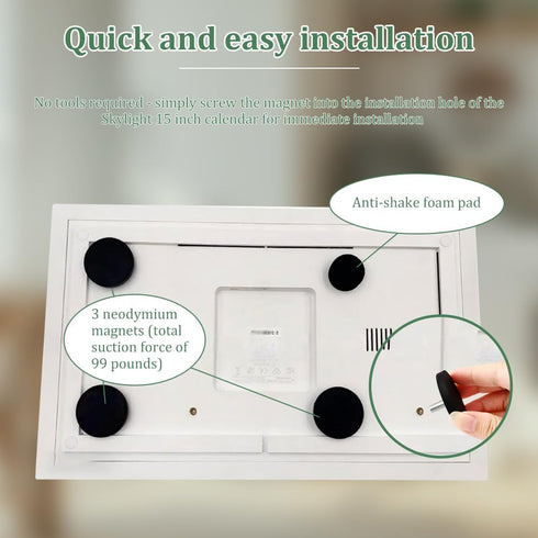 Lovarisse 15" 3 1 Magnetic Mount for Sky-Light Calendar Rubber-Coated Neodymium Screws + Foam Pad, No-Drill, Easy