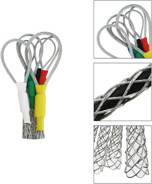 Black Cable Pulling Grip Sock Kit, Flexible Eye Mesh Rope, Galvanizing Steel Antislip Pipe Wire Pulling Grips Set