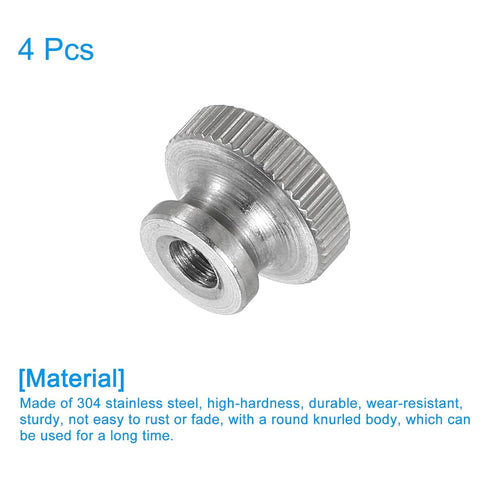 uxcell 4Pcs Knurled Thumb Nuts, M4 x D12mm x H8mm Stainless Steel Round Knobs for 3D Printer Parts, Silver