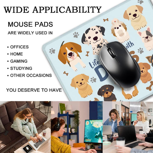 Life Is Better with Dogs Rectangular Mouse Pad, Cute Dog Mat Gift for Women, Sister, Friend, Dog Lover, Christmas