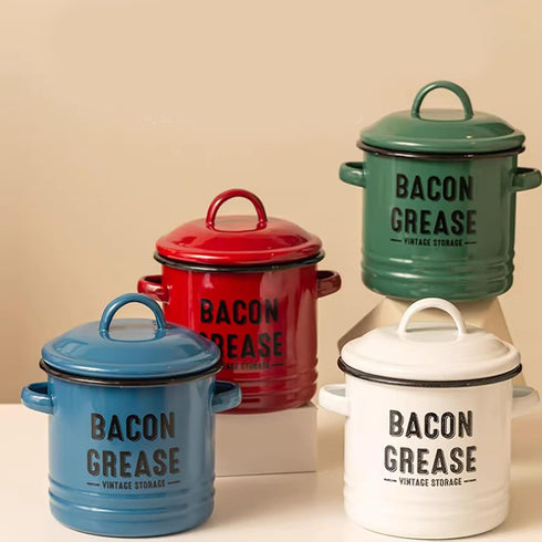 Generic Double Handle Bacon Grease Container with Strainer & Spoon, Dishwasher Safe Kitchen Gadget, Can for Collecting