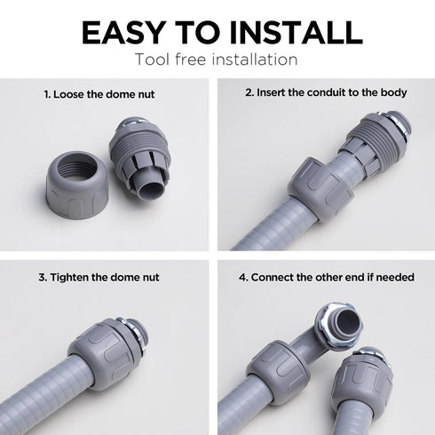 Conduit Connectors, 1/2 Inch Liquid Tight NPT Non-Metallic for PVC Electrical Flexible Conduit Fittings, 10-Pack