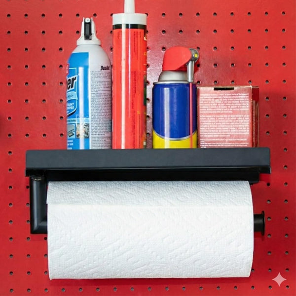 Pegboard Paper Towel Holder and Shelf, Peg Board Accessory Kit with Heavy