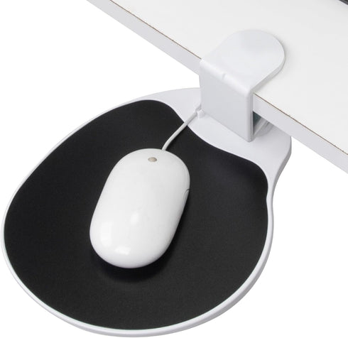 EHO Clamp on Mouse Platform, Clip on 360 Degree Rotating Mouse Tray Attachment, Ergonomic Slide Out Tray (Platinum)