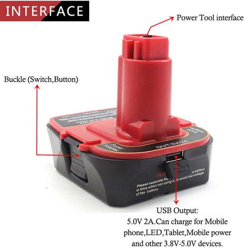 waitley Battery Adapter for Dewalt DCA1820 18V-20V Converter with USB Port Function Compatible with DC9096 DE9096