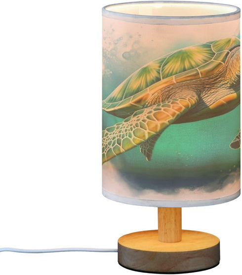 YETTASBIN Sea Turtle Bedside Table Lamp, Small LED Desk Light USB Nightstand Lamp with Non Slip Wood Base