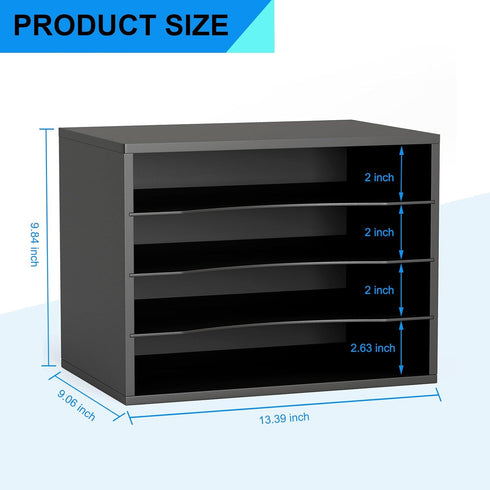 Wood Desktop Letter Tray File Organizer, Paper Storage Mail Sorter with 3 Adjustable Drawer Boards for Home and Office