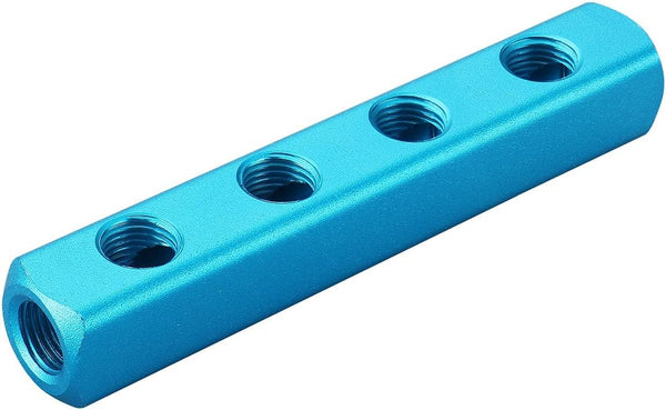 Baomain Aluminum Air Manifold Block, 1/4" PT Threaded, 4-Way 7-Port for Pneumatic Systems
