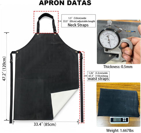 Apron,47.2x33.4 (Black,2 Pack) Thick Rubber Neoprene Heavy duty Waterproof Oil Resistant Work Aprons for Men