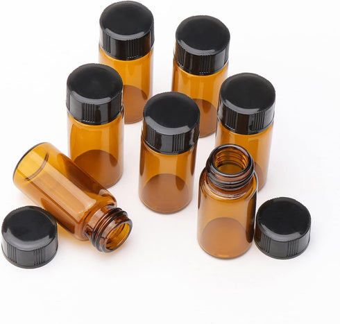 5ml Small Sample Vials, 50Pcs Amber Glass Sample Bottles with Screw Cap for Laboratory, Liquid, Water, Seeds