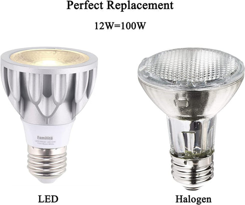 PAR20 LED Bulbs, 2 Pack, 12W Dimmable Spot Light, 100W Halogen Equivalent, 4000K Natural White, E26 Medium Base