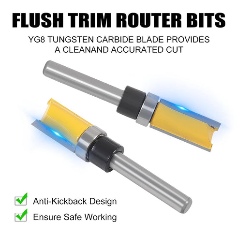 UMLIFE 8 Set 1/4 Inch PCS Pattern Flush Trim Router Bit Shank, Straight Cut Router Bit with a Bearing Prevent Tear-Out
