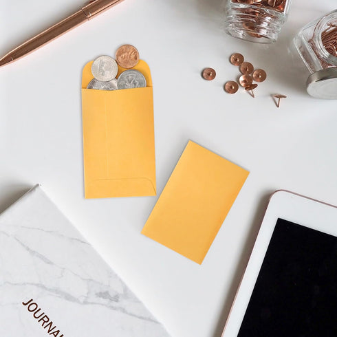 ValBox 100 Brown Kraft Coin Envelopes 2.25x3.5 with Gummed Flap for Home, Garden, or Office Use
