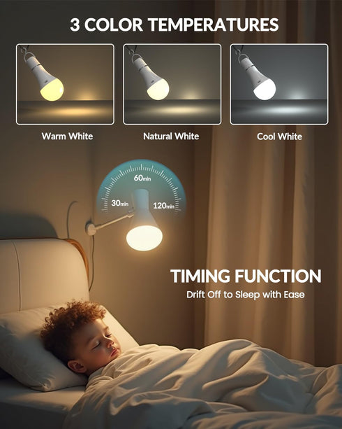 E26 Bulb Bulb,RGB 3 Temperature,Dimmable Bulb Lamps,2 Pack(4.86" Rechargeable Light with Remote Control,Battery Light