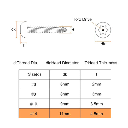 uxcell #14 1 10pcs 304 x Torx Security Screws, Button Head Tamper Resistant Self Tapping Screws, Stainless Steel