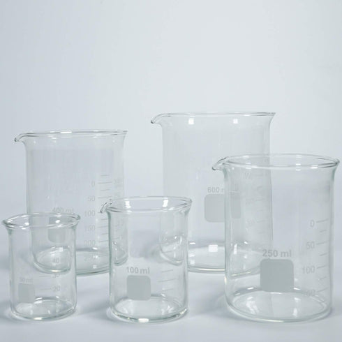 Glass Measuring Low Form Beaker Set, Graduated Beaker Set (50ml + 100ml + 250ml + 400ml + 600ml)