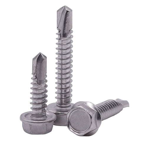 #14 x 4" Hex Washer Head Self Drilling Screws, 25 PCS, Self Tapping Sheet Metal Tek Screws, 410 Stainless Steel
