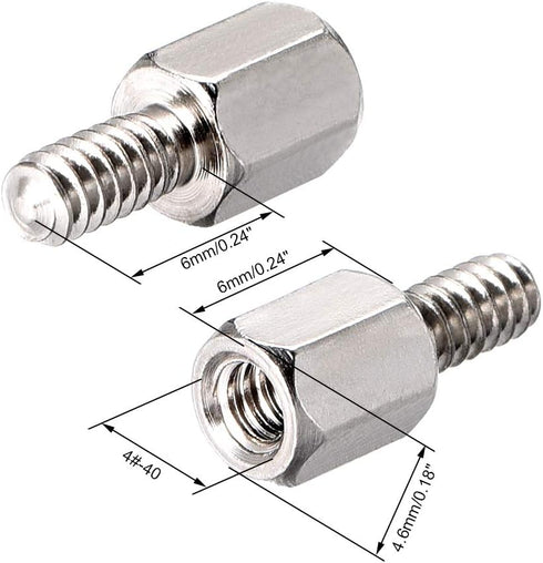 uxcell 4#-40 6+6mm F/M Brass Hex Standoff Spacer Screws, Nickel Plated 100 Pcs
