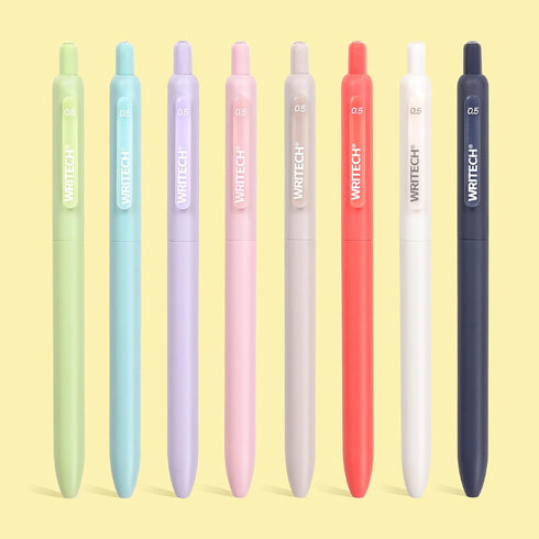 WRITECH Gel Pens 0.5mm Fine Point: Retractable Multicolor Ink 8ct, Silent Click, Extra Smooth Writing, Non Bleed