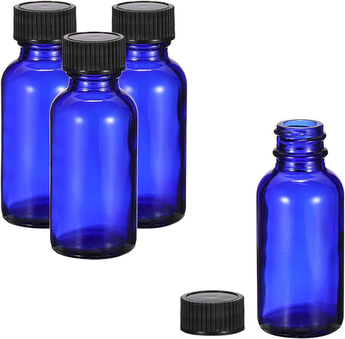 PATIKIL 1oz(30ml) Glass Sample Bottles, 4Pcs Round Dispensing Bottles with Black Poly Cone Cap