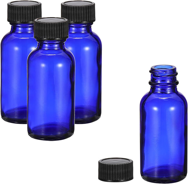 PATIKIL 1oz(30ml) Glass Sample Bottles, 4Pcs Round Dispensing Bottles with Black Poly Cone Cap