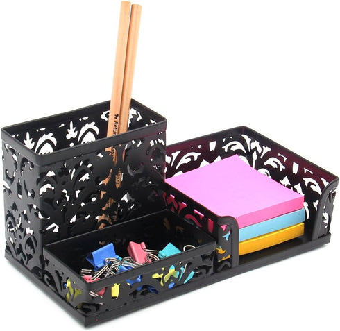 EasyPAG Desk Organizer with 3 Compartment for Pencil Sticky Note Holder and Office Accessories,Black by EasyPAG