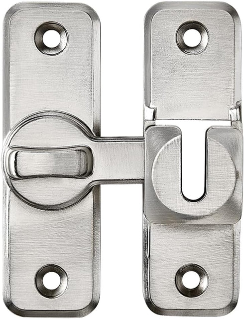 INIRET 90/180 Silvery Enhanced Security Flip Latch Lock - Heavy-Duty Degree Sliding and Swing Door Latch for Barns