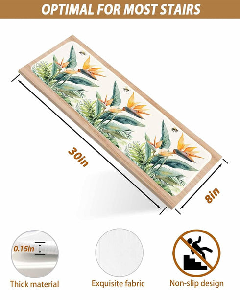 aimarisz Summer 4PCS 8x30 Bird of Paradise Non-Slip Stair Treads for Wooden Steps Tropical Plant Indoor Carpet Stair