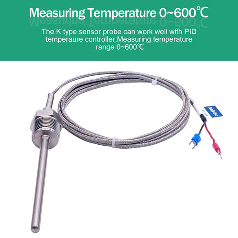 Twidec/2M NPT 1/2" (6X100MM) Pipe Thread Temperature Sensor Probe, Two Wire Temperature Controller (0~600?), 304