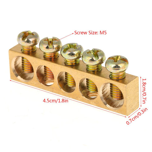 10Pcs Terminal Ground Bar, 5-Hole Electrical Distribution Cabinet Wire Screw Terminal Ground Copper Neutral Bar