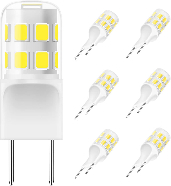 G8 LED Bulb Dimmable, 3W (20W-25W Halogen Equivalent), Daylight White 6000K, G8 GY8.6 Bi-Pin Base, 6 Pack