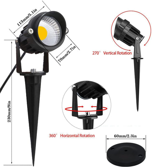 HANNAHONG 5W AC120V Landscape Up Down Spotlight with Spiked Stand, Warm White COB LED for Outdoor Garden Lighting