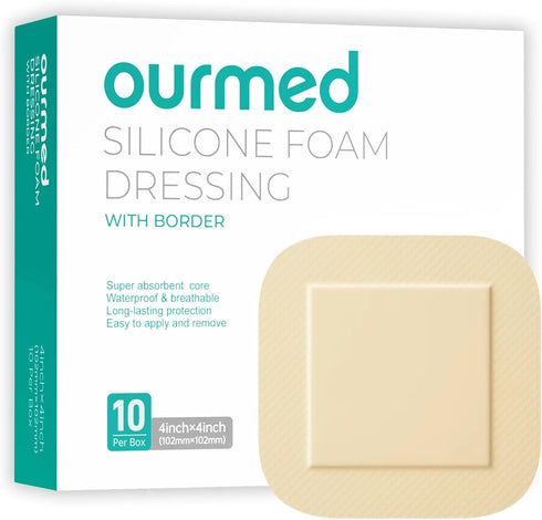 Ourmed Silicone Foam Dressing with Border Adhesive - Large Absorbent Waterproof Bandage