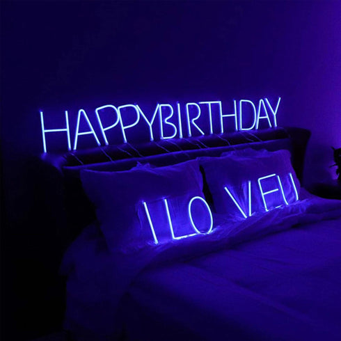 ENUOLI LED Blue Neon Letter Signs Night Light Battery or USB Operated LED Marquee Letters Neon Art Decorative Lights