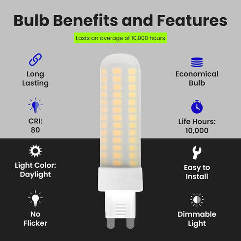 T4 Bulb G9 Dimmable, 60W 5000K 120V, 750 10,000 Bulb, BP60G9/850/LED Feit Electric LED Base, Equivalent, Daylight