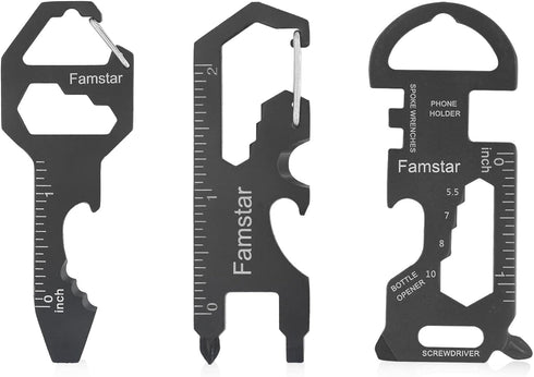 Keychain Multi-tool 3 Pack, Metal Pocket Tool for Men, Portable Rust-Free Multi-Function Wrench, 19 in 1