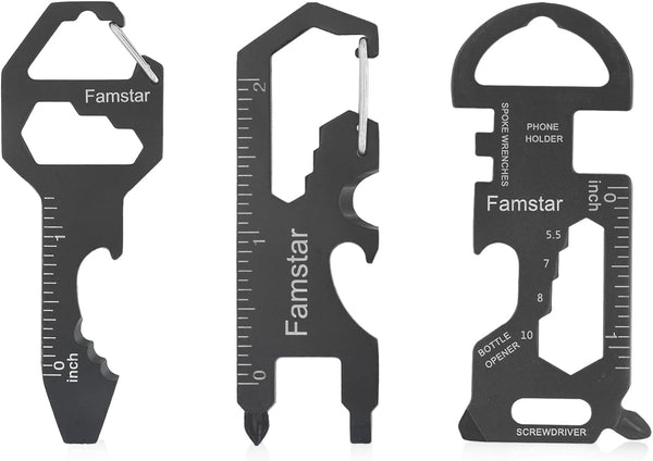 Keychain Multi-tool 3 Pack, Metal Pocket Tool for Men, Portable Rust-Free Multi-Function Wrench, 19 in 1
